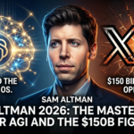 Sam Altman in front of a digital brain and a cracked background, symbolizing the GPT-6 era and the OpenAI legal dispute.